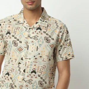 Collar Relaxed Fit Cuban Printed Shirt