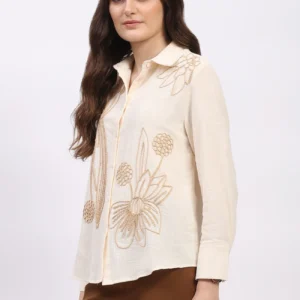 Cream Embroidered Cotton Shirt