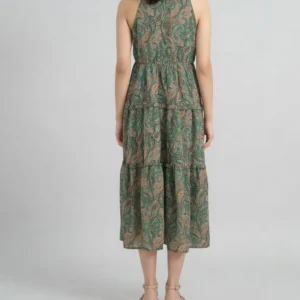 Printed High Neck Smocked Tiered Dress