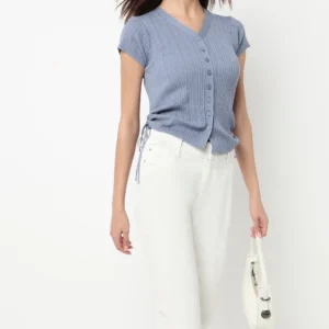 V-Neck Cropped T-Shirt With Side Ruching